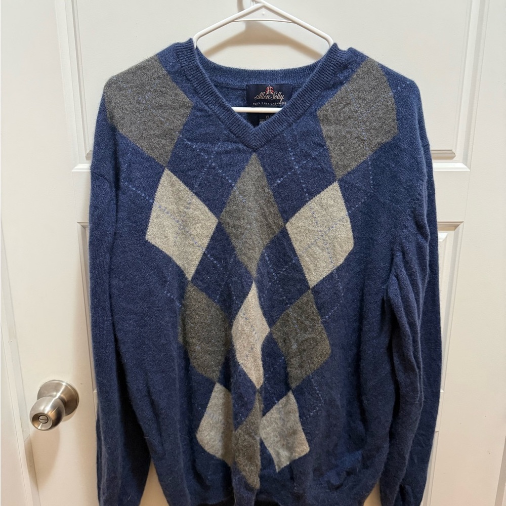 Allen Solly‎ Blue and Gray V-Neck Cashmere Sweater. Size XL